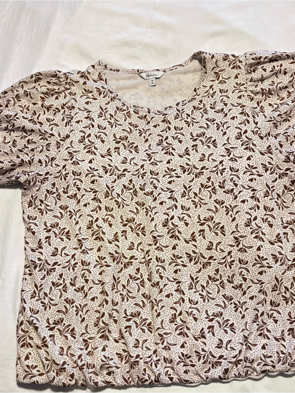 Reitmans Cream Short-Sleeve Top with Brown Floral Print